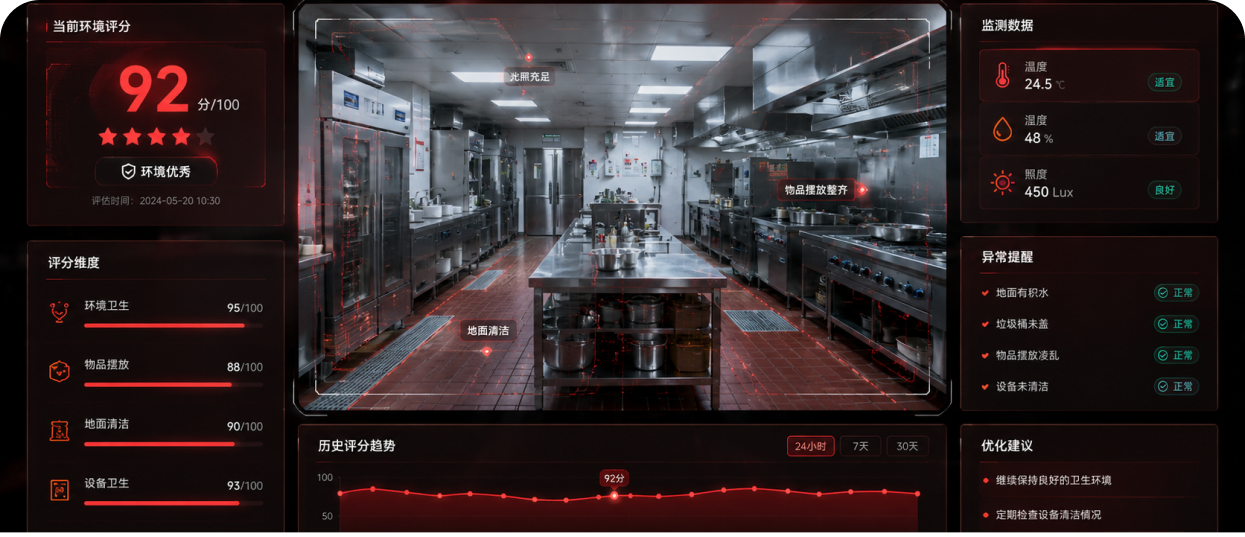 AI 后厨环境评分与监测数据大屏